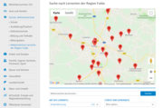 Screenshot mit Landkarte des Kreises, auf der Bildungsangebote eingetragen sind