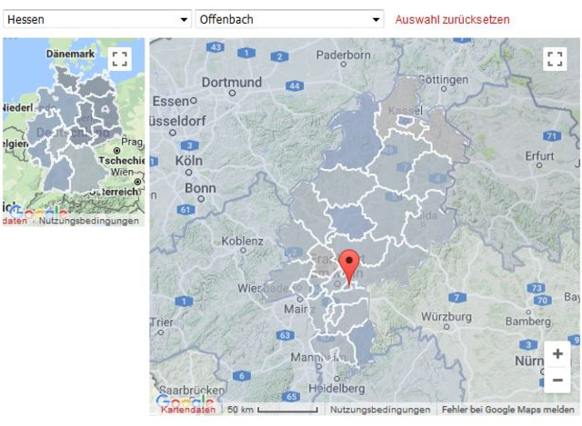 Deutschlandkarte mit Hessen und Offenbach