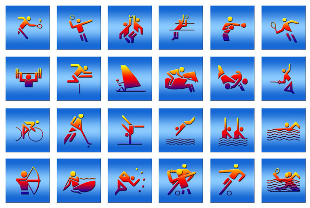 24 unterschiedliche Sportdisziplinen als Piktogramme 