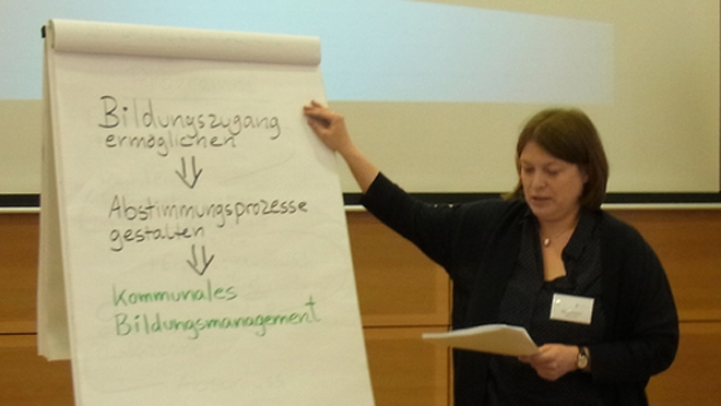 Wanda Krautter, wissenschaftliche Mitarbeiterin der Transferagentur Hessen, erläutert die Themenfelder des Workshops.